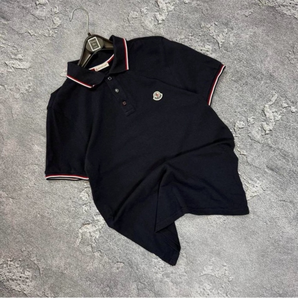 Moncler Dark Blue Polo with Red and White Logo